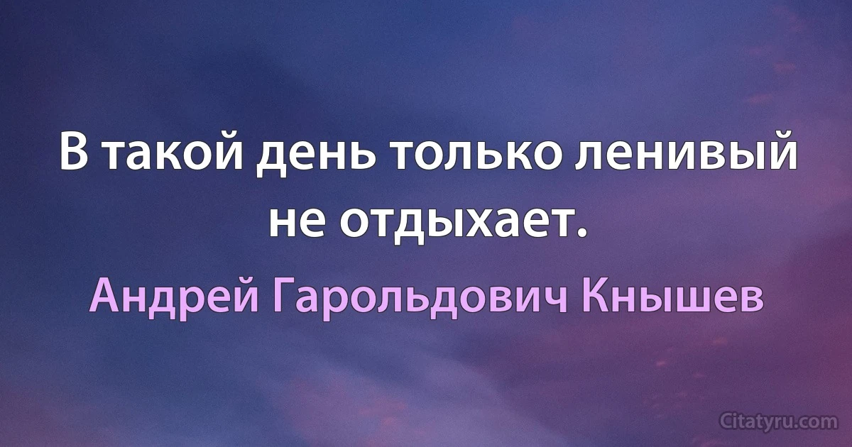 В такой день только ленивый не отдыхает. (Андрей Гарольдович Кнышев)