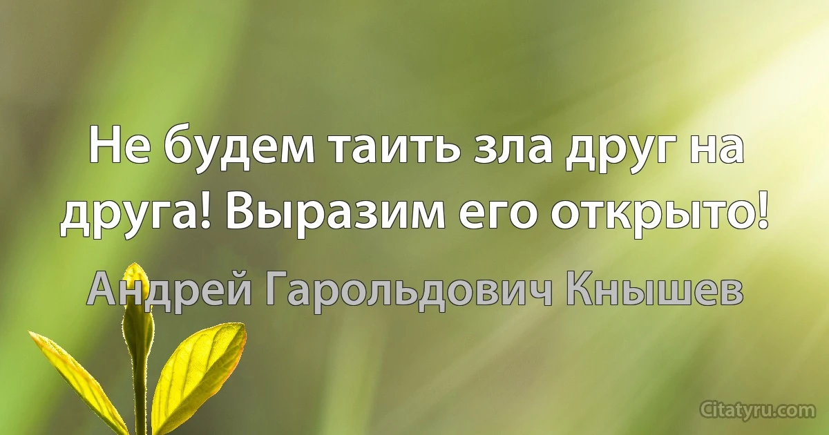 Не будем таить зла друг на друга! Выразим его открыто! (Андрей Гарольдович Кнышев)