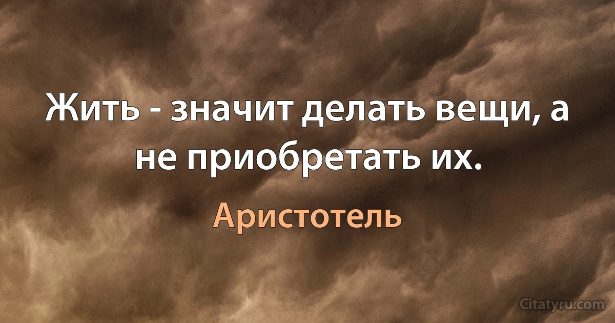 Жить - значит делать вещи, а не приобретать их. (Аристотель)