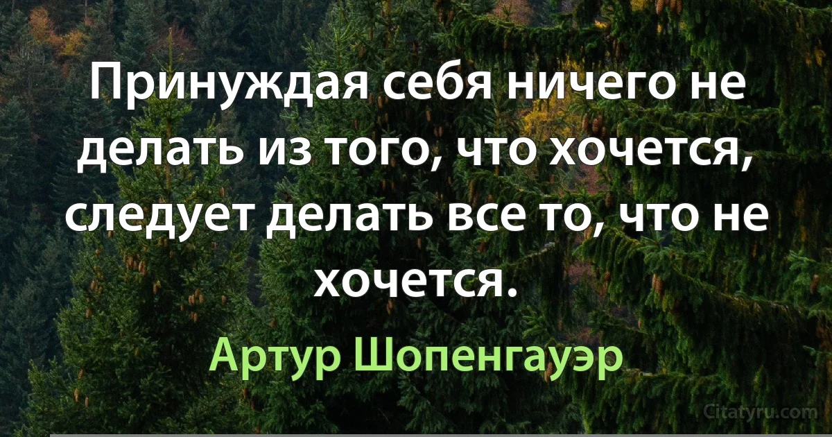 Принуждая себя ничего не делать из того, что хочется, следует делать все то, что не хочется. (Артур Шопенгауэр)