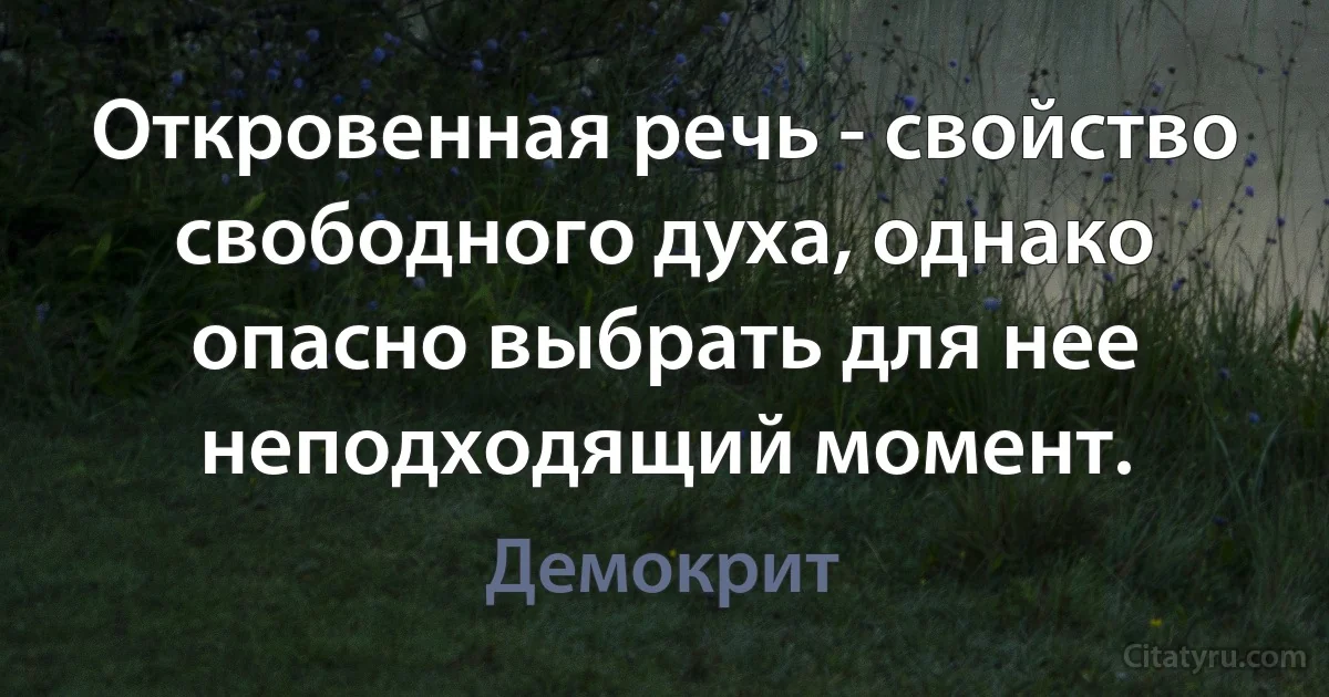 Откровенная речь - свойство свободного духа, однако опасно выбрать для нее неподходящий момент. (Демокрит)