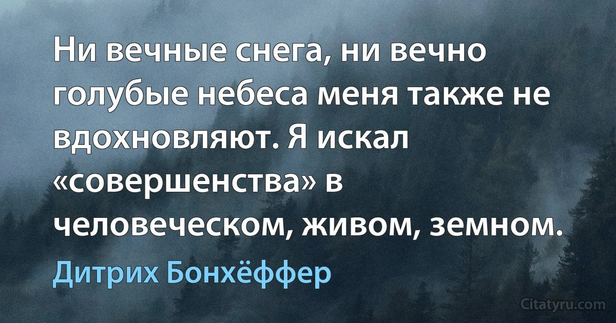 Ни вечные снега, ни вечно голубые небеса меня также не вдохновляют. Я искал «совершенства» в человеческом, живом, земном. (Дитрих Бонхёффер)