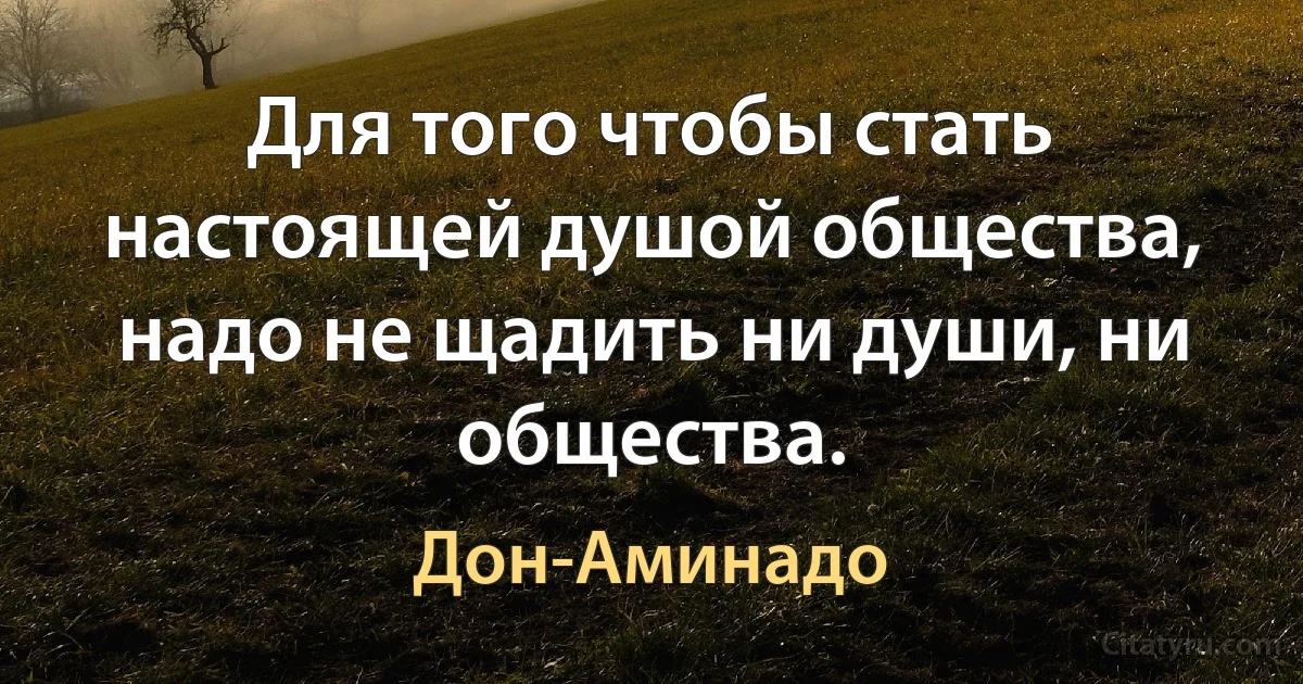 Для того чтобы стать настоящей душой общества, надо не щадить ни души, ни общества. (Дон-Аминадо)