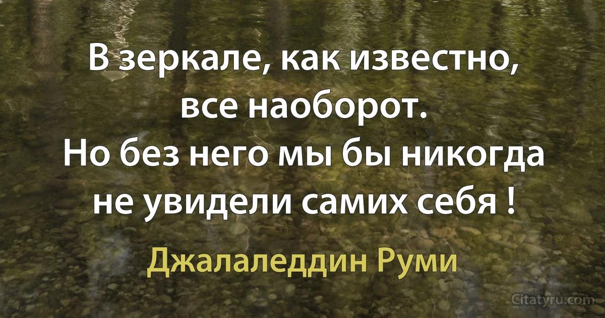 В зеркале, как известно, все наоборот.
Но без него мы бы никогда не увидели самих себя ! (Джалаледдин Руми)