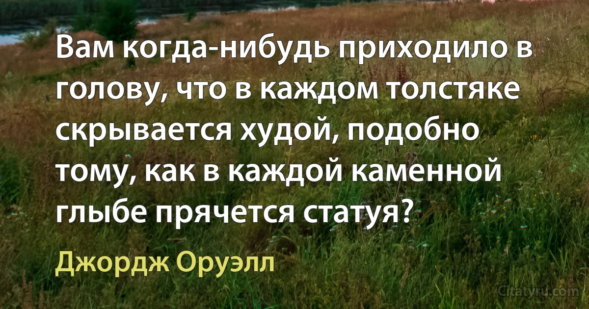 Вам когда-нибудь приходило в голову, что в каждом толстяке скрывается худой, подобно тому, как в каждой каменной глыбе прячется статуя? (Джордж Оруэлл)