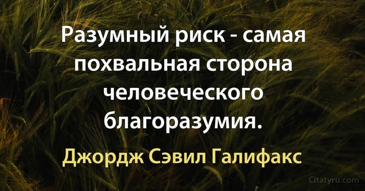 Разумный риск - самая похвальная сторона человеческого благоразумия. (Джордж Сэвил Галифакс)