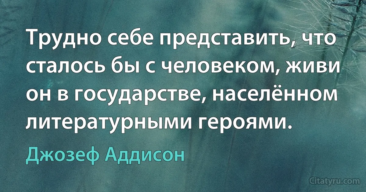 Трудно себе представить, что сталось бы с человеком, живи он в государстве, населённом литературными героями. (Джозеф Аддисон)