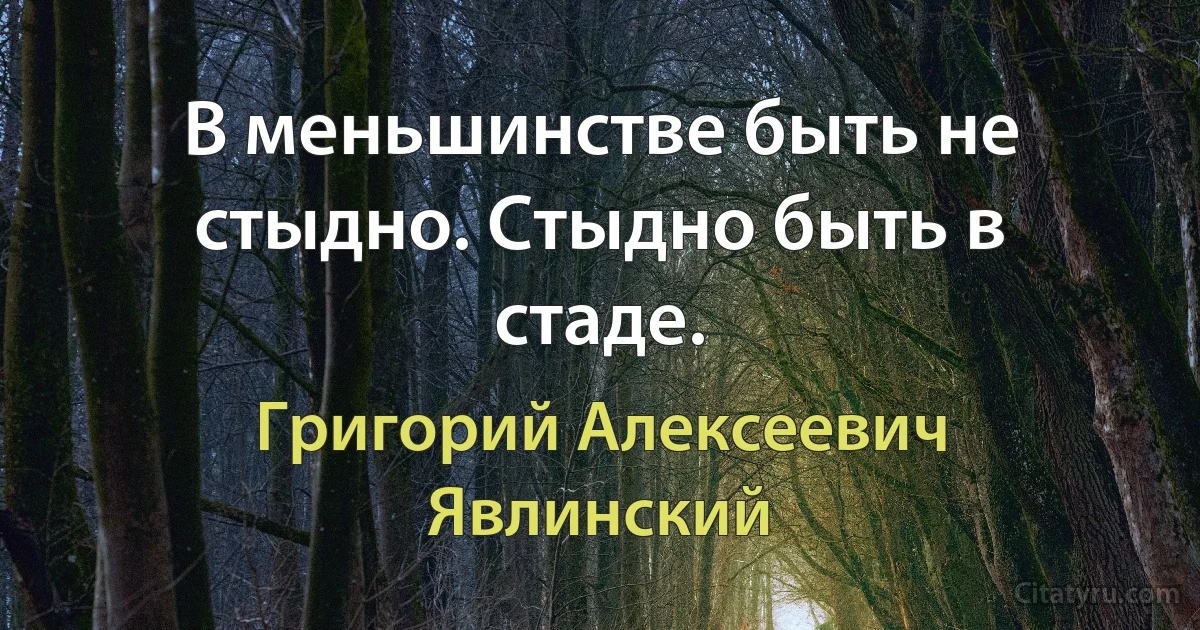 В меньшинстве быть не стыдно. Стыдно быть в стаде. (Григорий Алексеевич Явлинский)