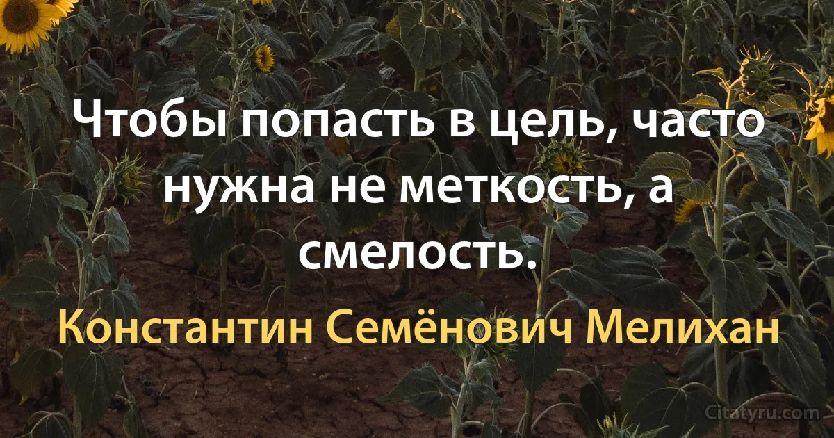 Чтобы попасть в цель, часто нужна не меткость, а смелость. (Константин Семёнович Мелихан)