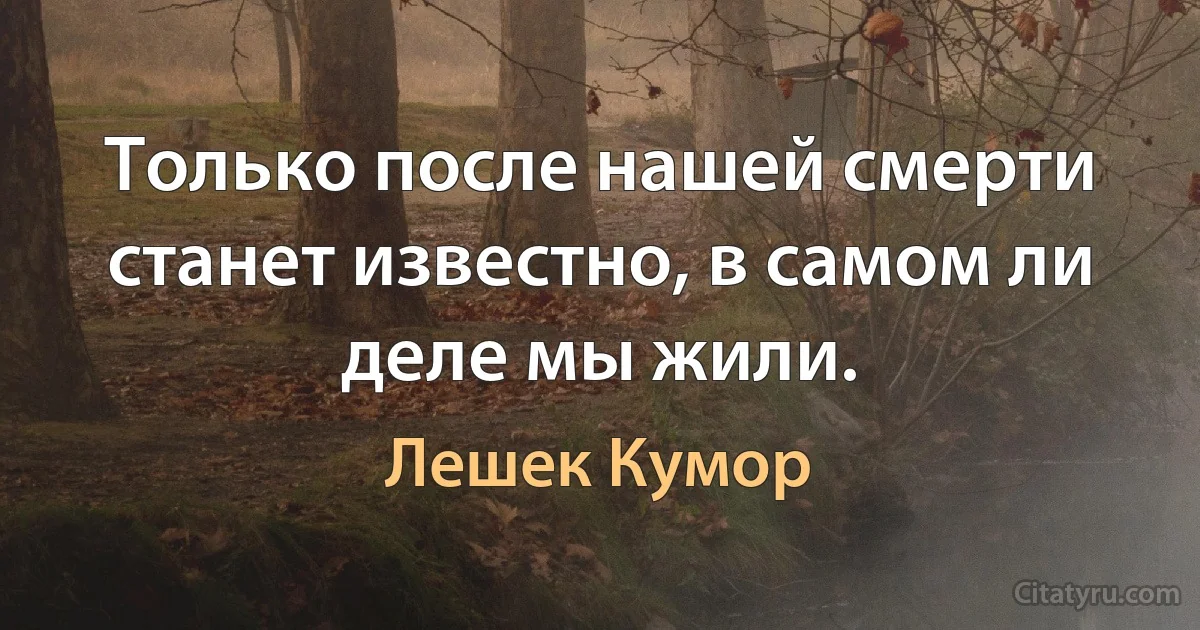 Только после нашей смерти станет известно, в самом ли деле мы жили. (Лешек Кумор)