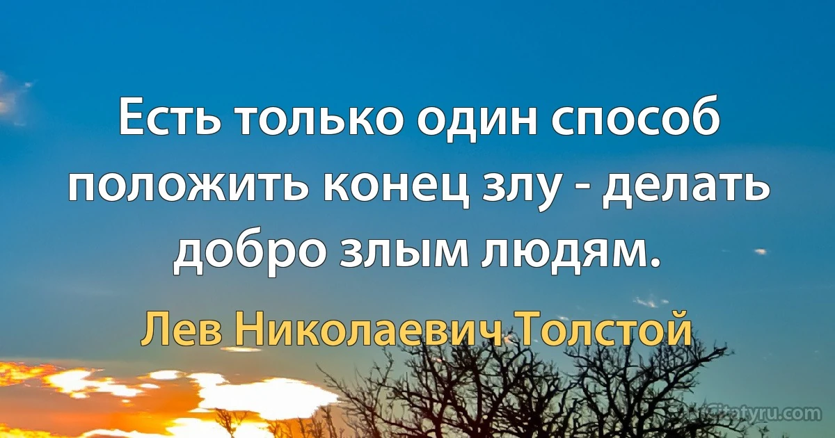 Есть только один способ положить конец злу - делать добро злым людям. (Лев Николаевич Толстой)