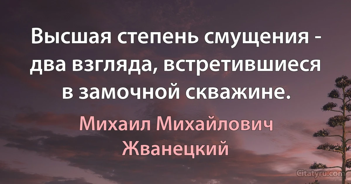 Высшая степень смущения - два взгляда, встретившиеся в замочной скважине. (Михаил Михайлович Жванецкий)