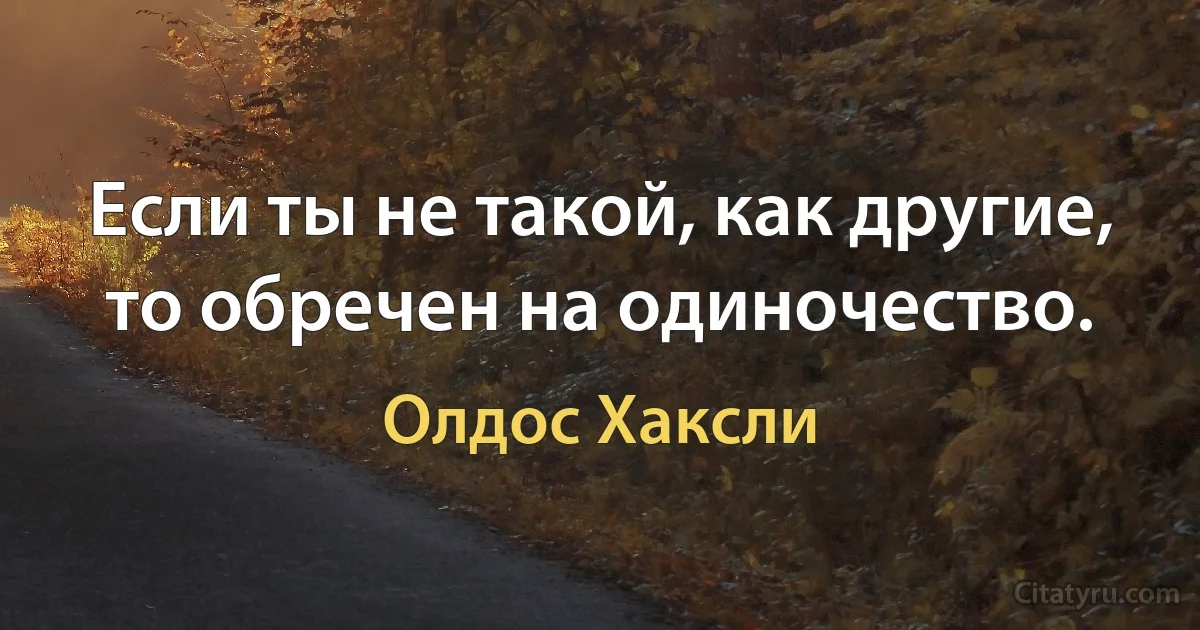 Если ты не такой, как другие, то обречен на одиночество. (Олдос Хаксли)