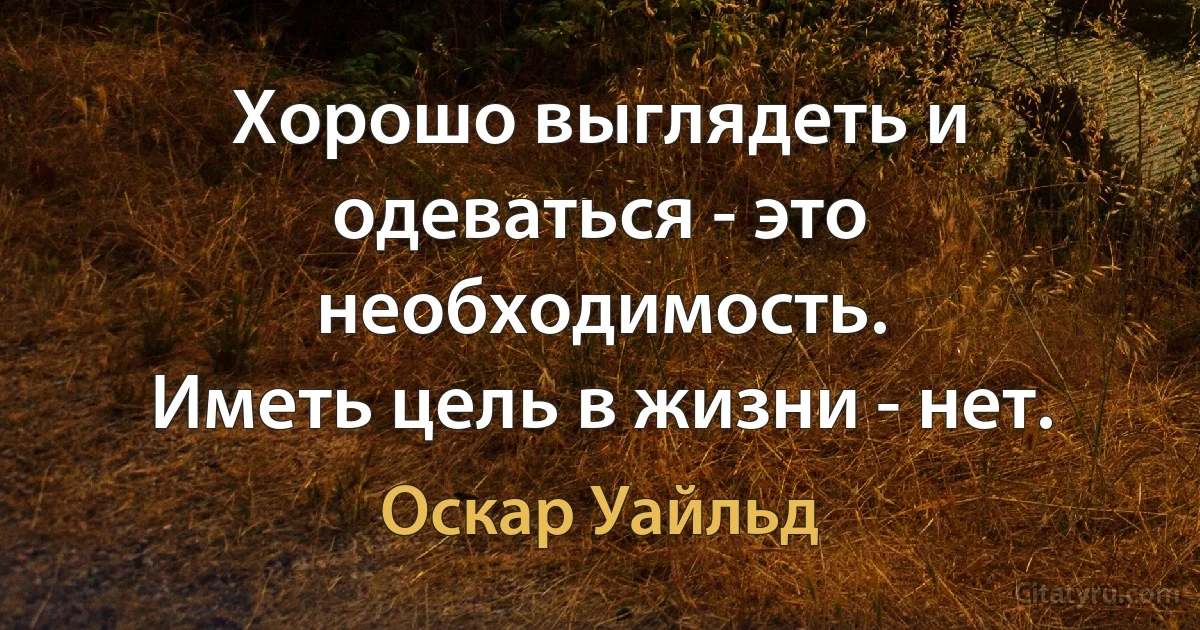 Хорошо выглядеть и одеваться - это необходимость.
Иметь цель в жизни - нет. (Оскар Уайльд)