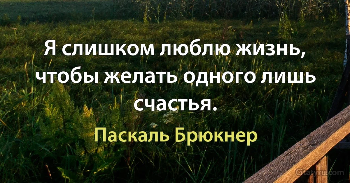 Я слишком люблю жизнь, чтобы желать одного лишь счастья. (Паскаль Брюкнер)