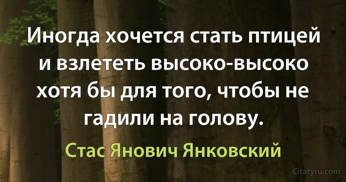 Иногда хочется стать птицей и взлететь высоко-высоко хотя бы для того, чтобы не гадили на голову. (Стас Янович Янковский)