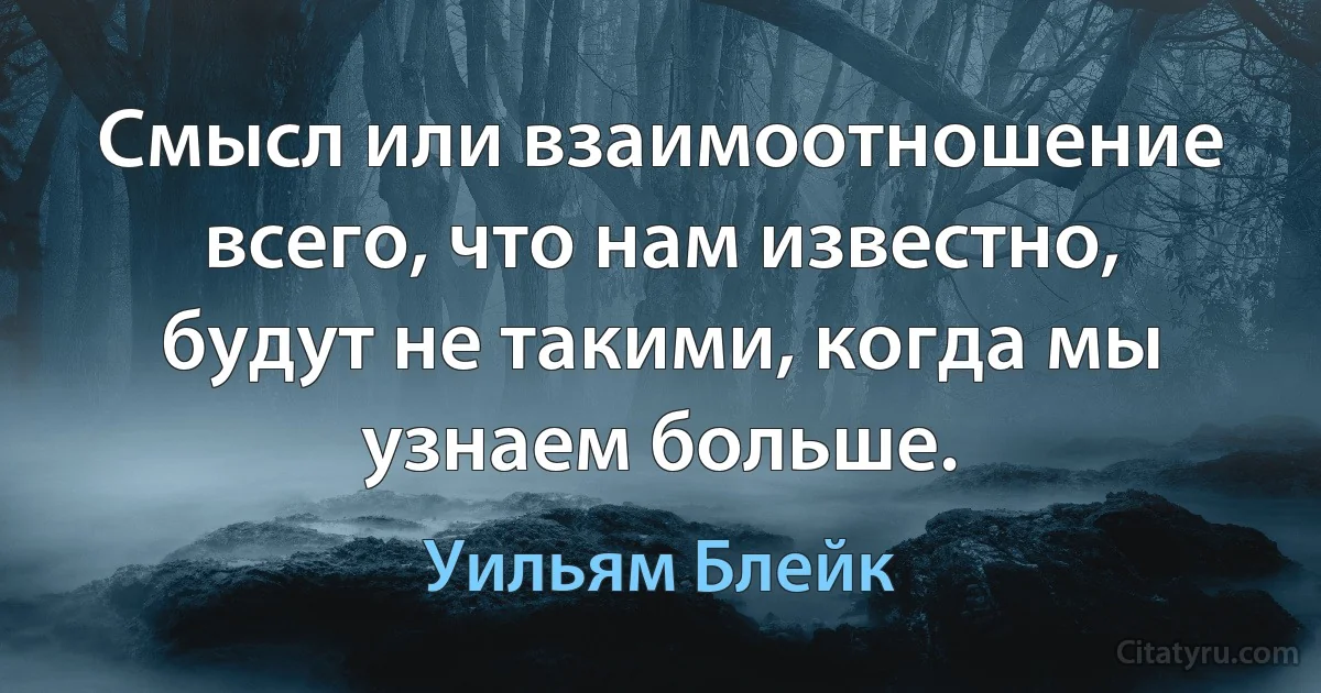 Смысл или взаимоотношение всего, что нам известно, будут не такими, когда мы узнаем больше. (Уильям Блейк)