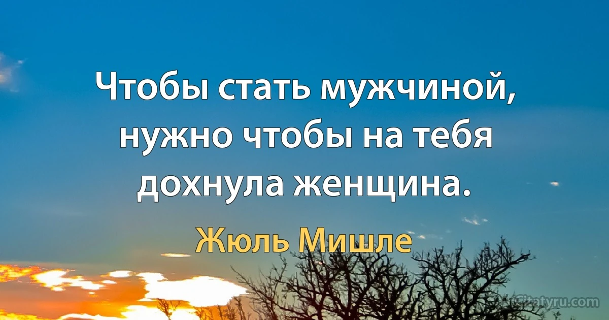 Чтобы стать мужчиной, нужно чтобы на тебя дохнула женщина. (Жюль Мишле)