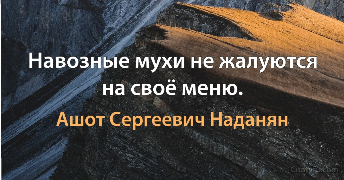 Навозные мухи не жалуются на своё меню. (Ашот Сергеевич Наданян)