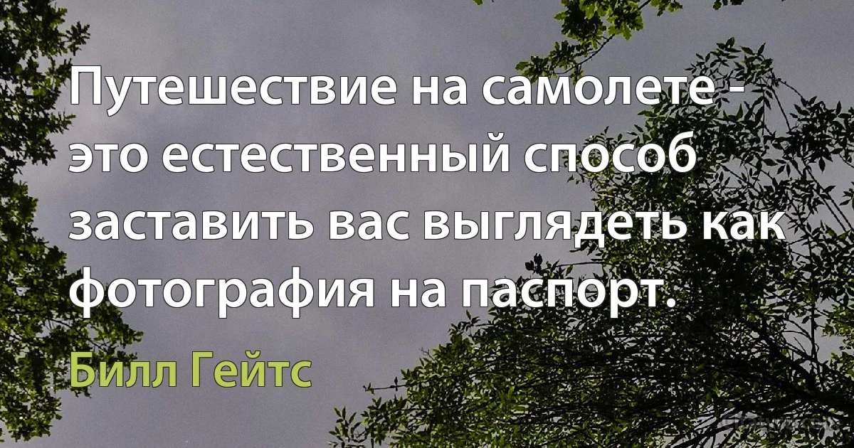 Путешествие на самолете - это естественный способ заставить вас выглядеть как фотография на паспорт. (Билл Гейтс)