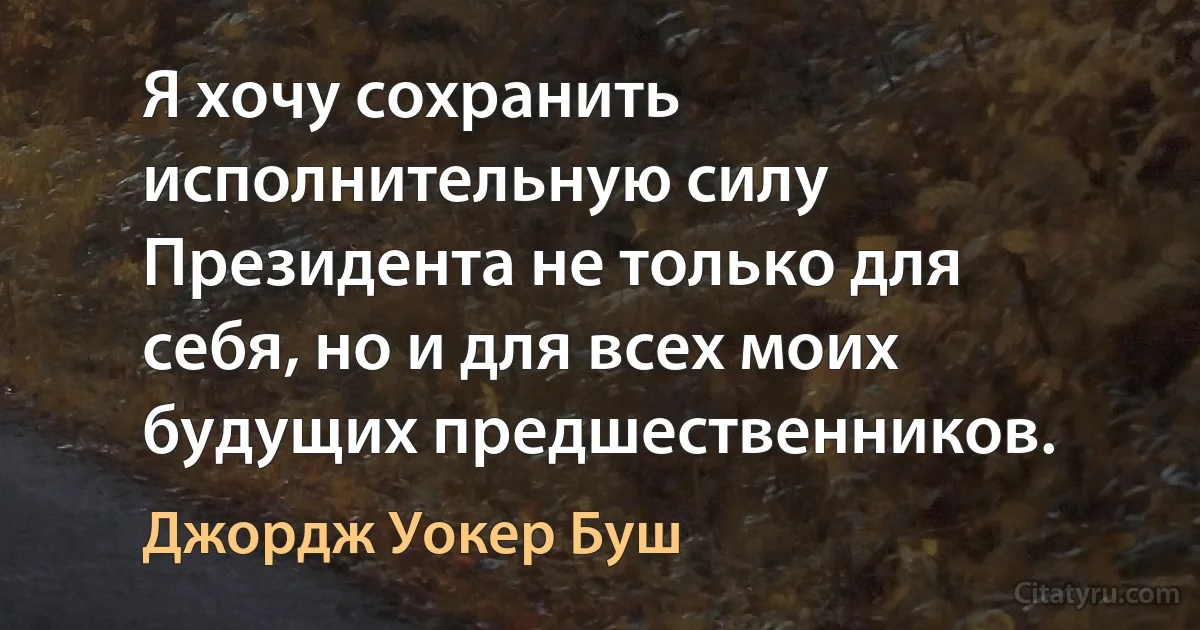 Я хочу сохранить исполнительную силу Президента не только для себя, но и для всех моих будущих предшественников. (Джордж Уокер Буш)