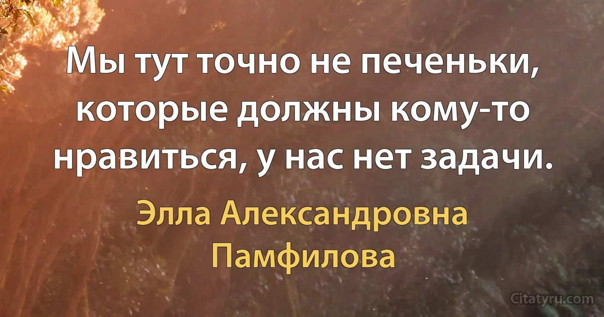 Мы тут точно не печеньки, которые должны кому-то нравиться, у нас нет задачи. (Элла Александровна Памфилова)