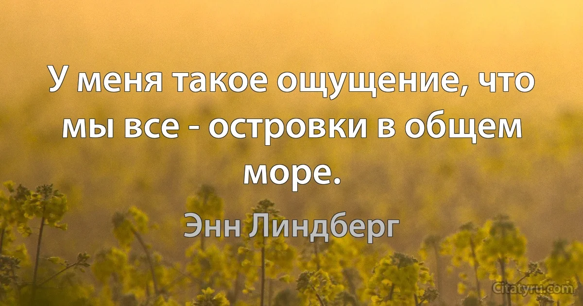 У меня такое ощущение, что мы все - островки в общем море. (Энн Линдберг)