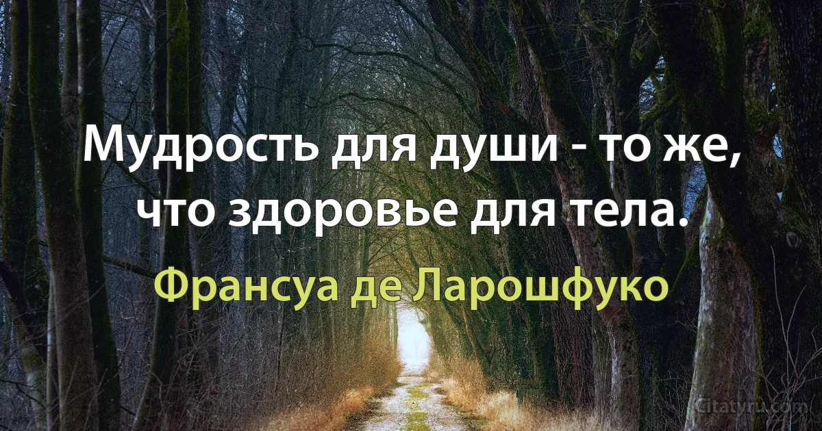 Мудрость для души - то же, что здоровье для тела. (Франсуа де Ларошфуко)