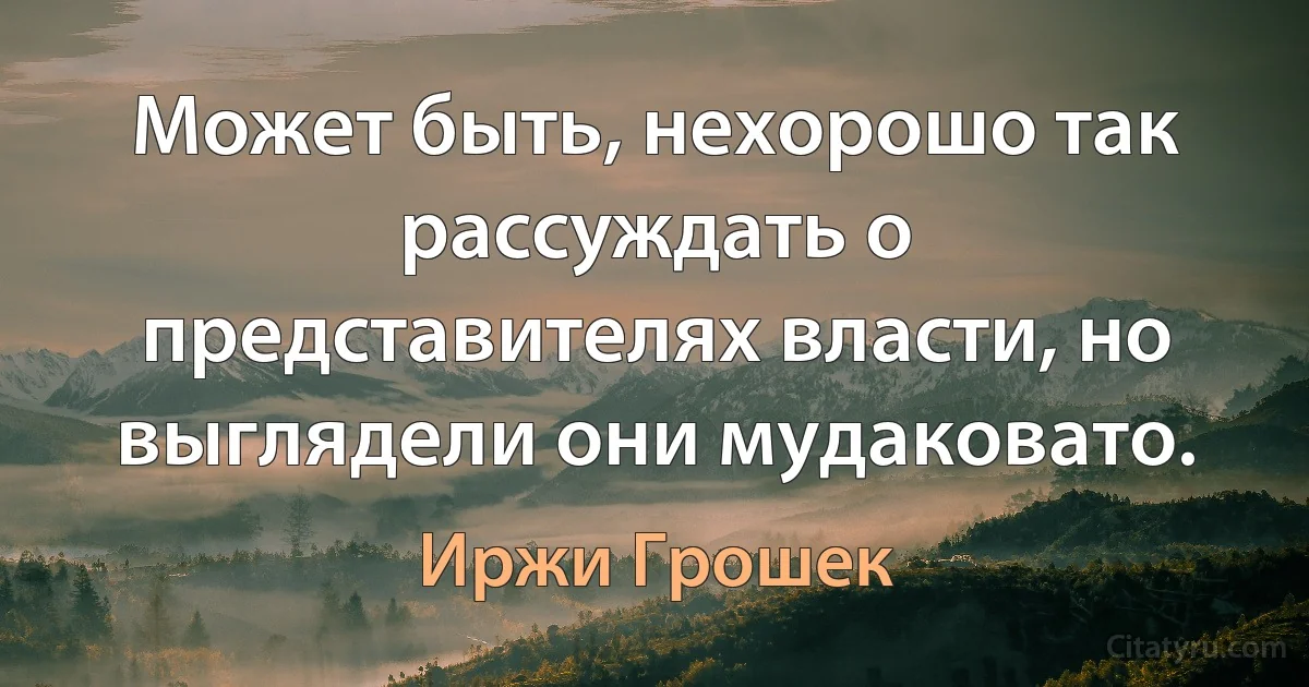 Может быть, нехорошо так рассуждать о представителях власти, но выглядели они мудаковато. (Иржи Грошек)