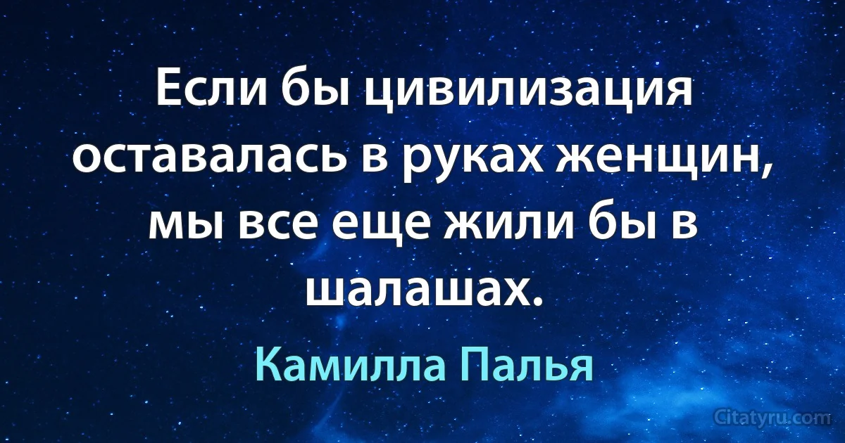 Если бы цивилизация оставалась в руках женщин, мы все еще жили бы в шалашах. (Камилла Палья)