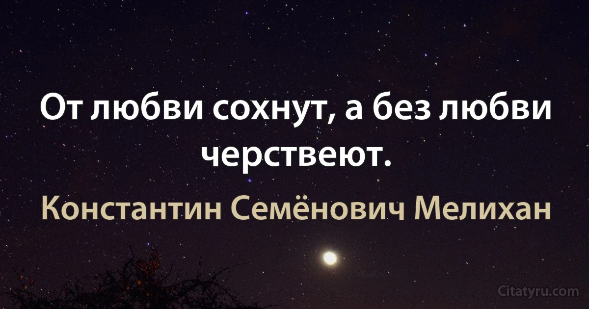 От любви сохнут, а без любви черствеют. (Константин Семёнович Мелихан)