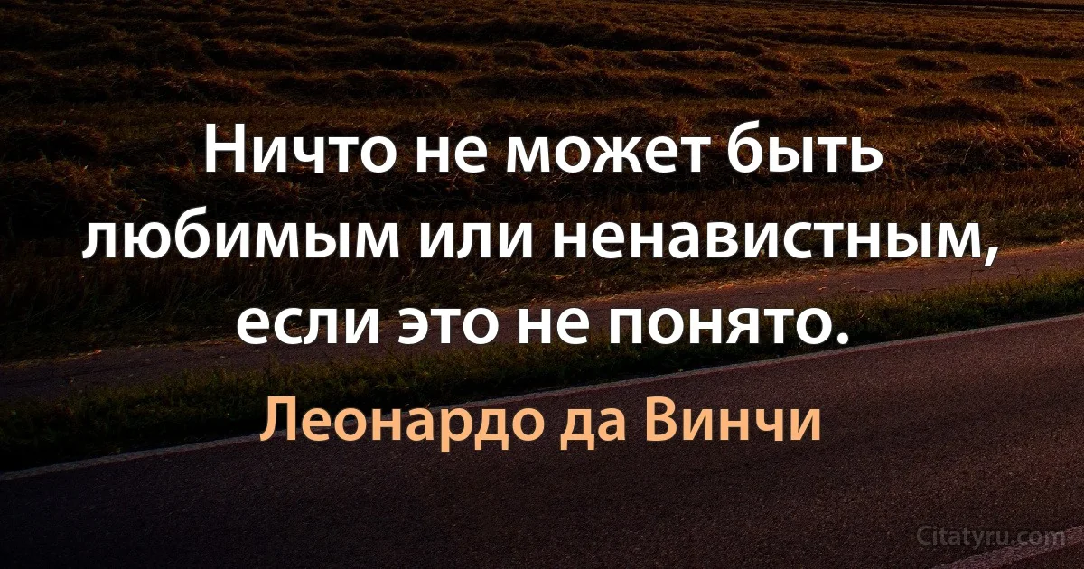 Ничто не может быть любимым или ненавистным, если это не понято. (Леонардо да Винчи)