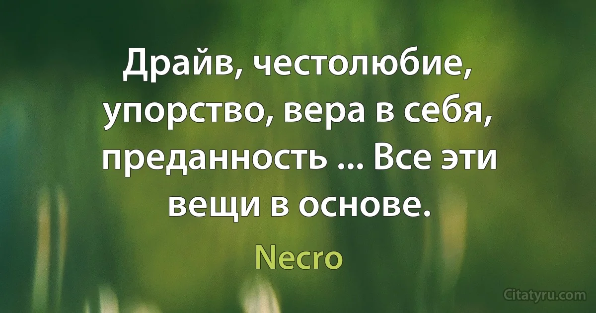 Драйв, честолюбие, упорство, вера в себя, преданность ... Все эти вещи в основе. (Necro)