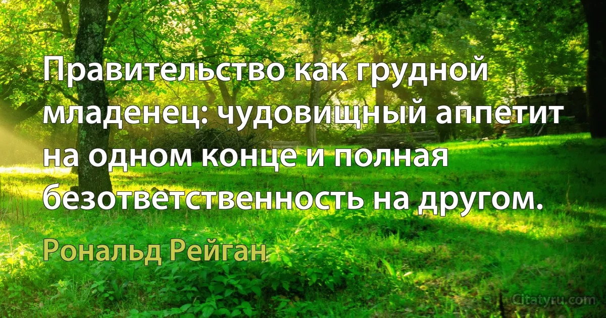 Правительство как грудной младенец: чудовищный аппетит на одном конце и полная безответственность на другом. (Рональд Рейган)