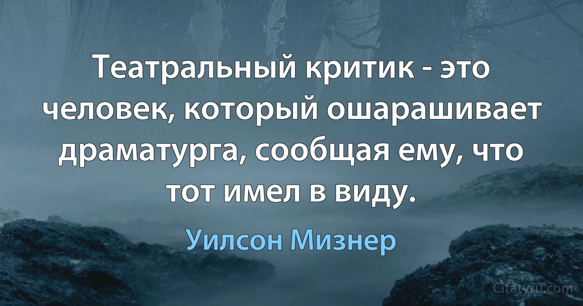 Театральный критик - это человек, который ошарашивает драматурга, сообщая ему, что тот имел в виду. (Уилсон Мизнер)