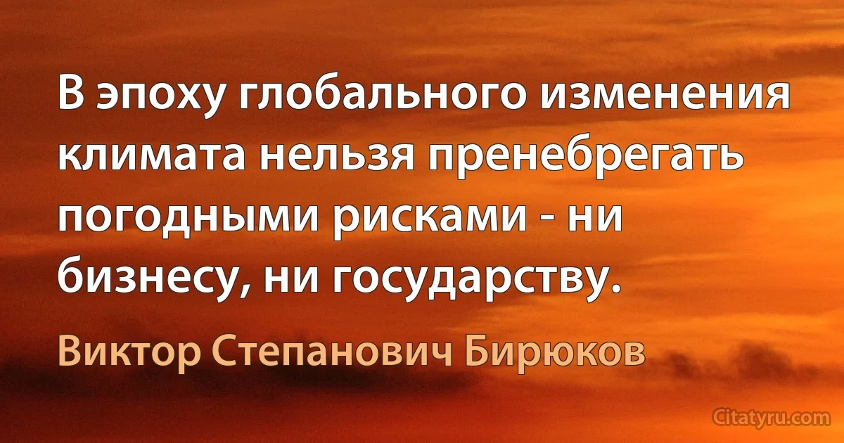 В эпоху глобального изменения климата нельзя пренебрегать погодными рисками - ни бизнесу, ни государству. (Виктор Степанович Бирюков)