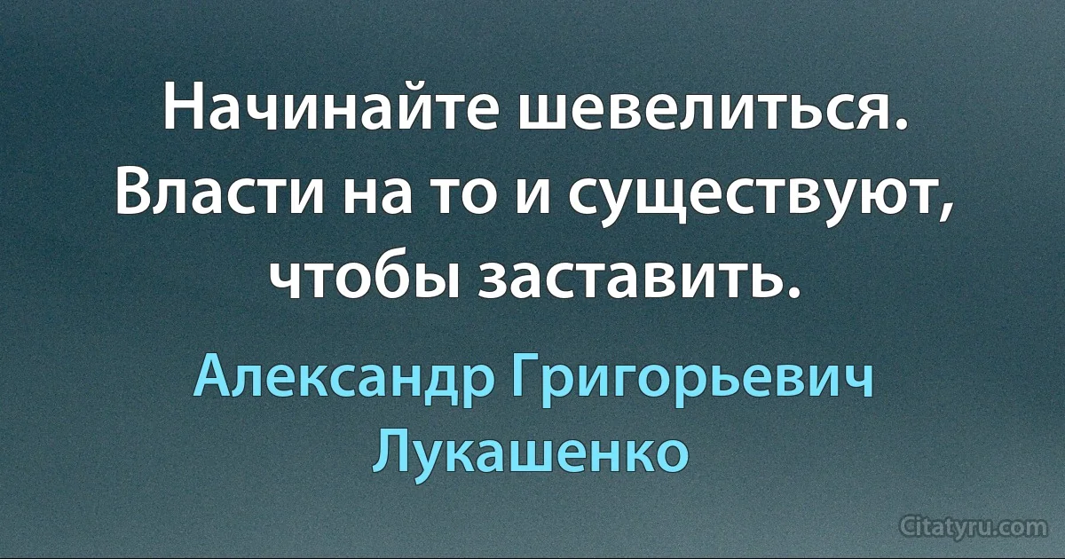 Начинайте шевелиться. Власти на то и существуют, чтобы заставить. (Александр Григорьевич Лукашенко)