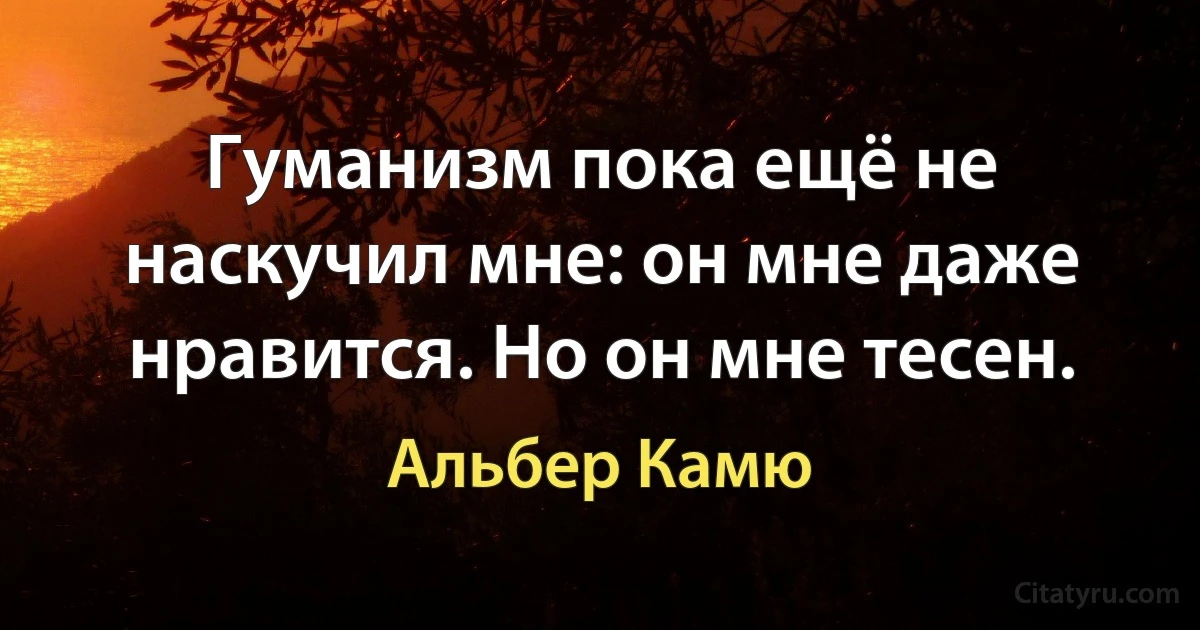 Гуманизм пока ещё не наскучил мне: он мне даже нравится. Но он мне тесен. (Альбер Камю)