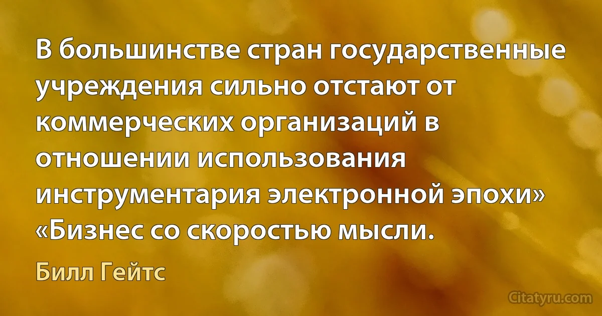 В большинстве стран государственные учреждения сильно отстают от коммерческих организаций в отношении использования инструментария электронной эпохи» «Бизнес со скоростью мысли. (Билл Гейтс)