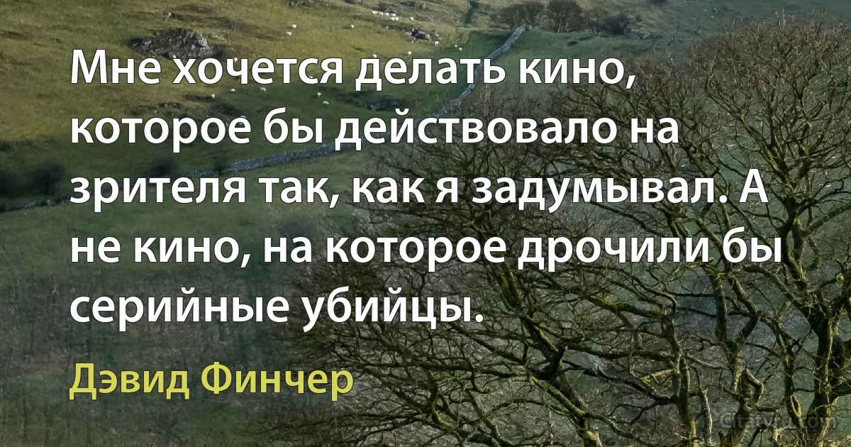 Мне хочется делать кино, которое бы действовало на зрителя так, как я задумывал. А не кино, на которое дрочили бы серийные убийцы. (Дэвид Финчер)