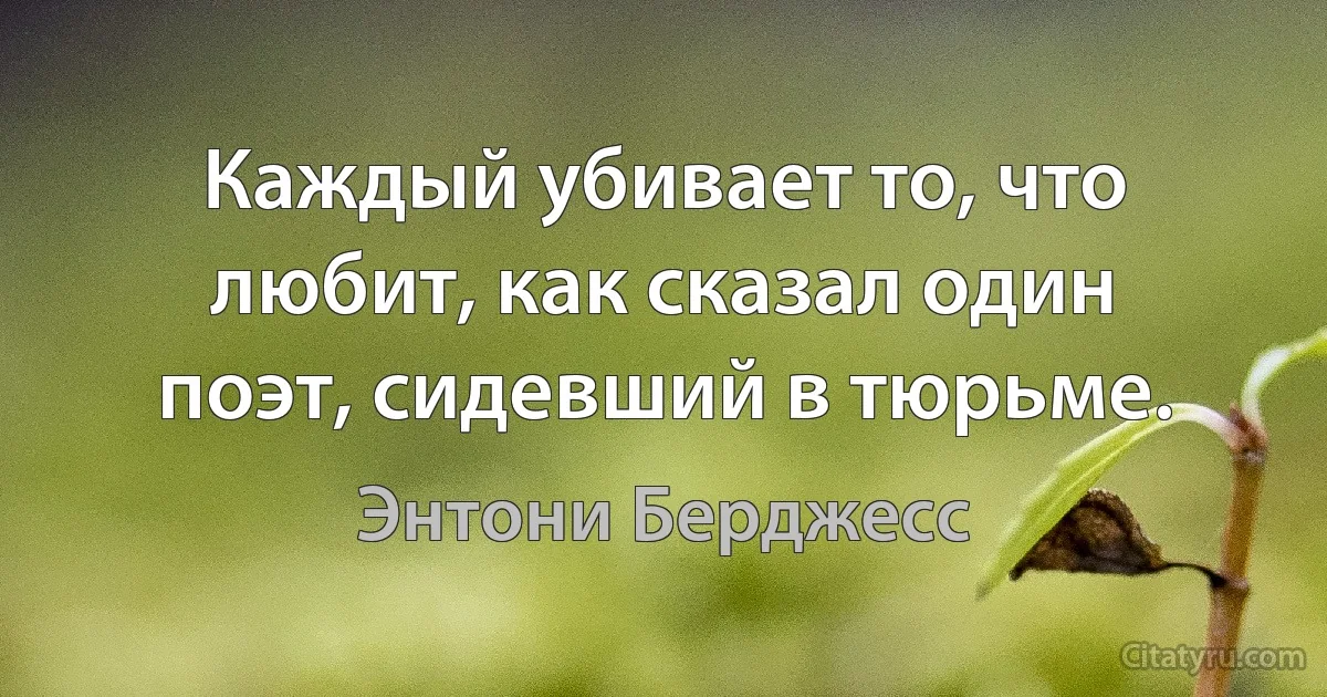 Каждый убивает то, что любит, как сказал один поэт, сидевший в тюрьме. (Энтони Берджесс)