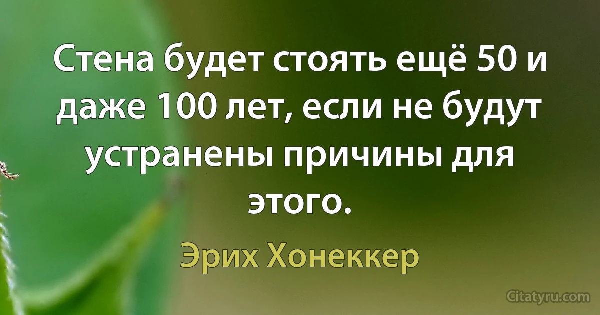 Стена будет стоять ещё 50 и даже 100 лет, если не будут устранены причины для этого. (Эрих Хонеккер)