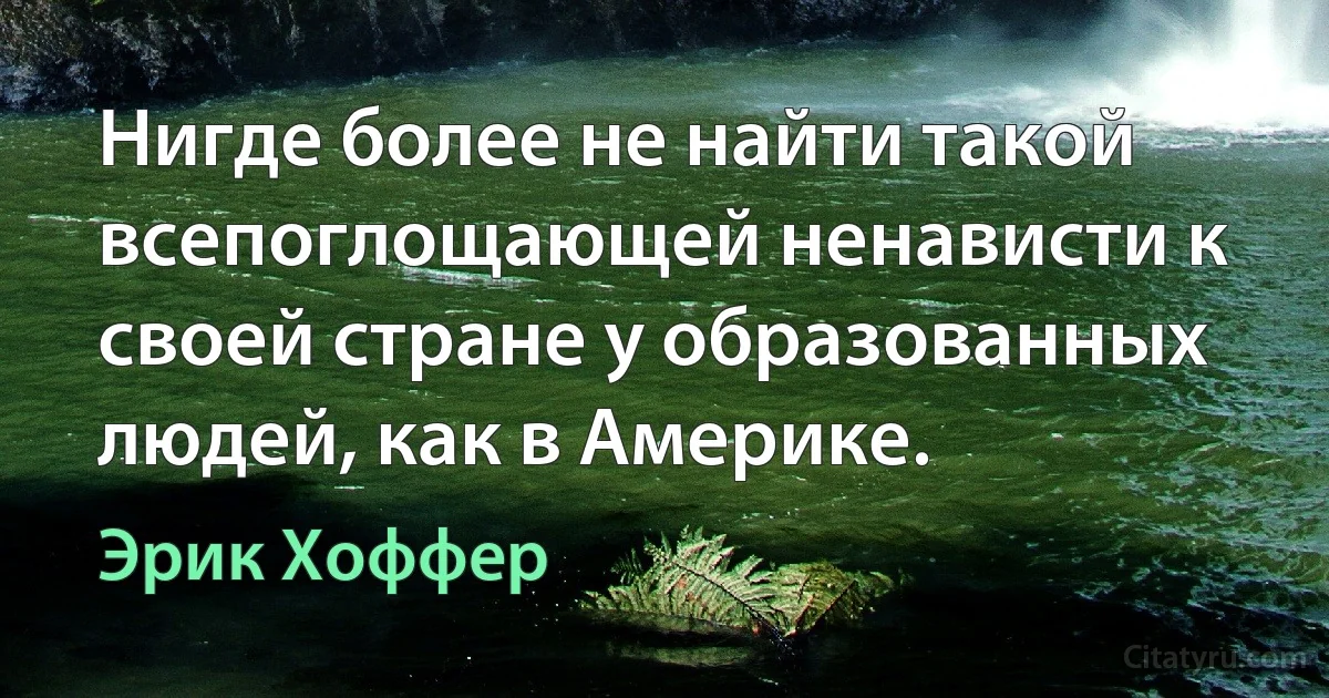 Нигде более не найти такой всепоглощающей ненависти к своей стране у образованных людей, как в Америке. (Эрик Хоффер)