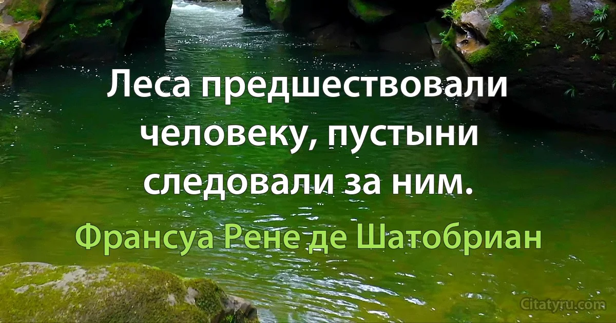 Леса предшествовали человеку, пустыни следовали за ним. (Франсуа Рене де Шатобриан)