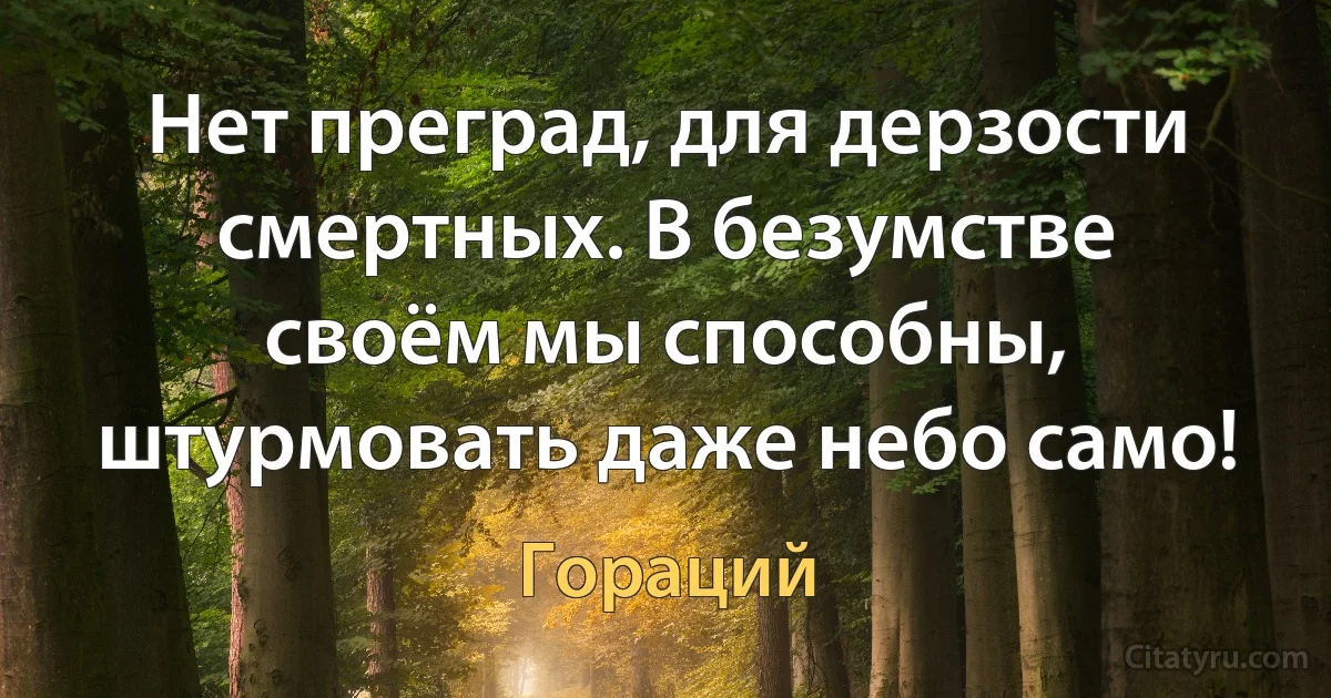 Нет преград, для дерзости смертных. В безумстве своём мы способны, штурмовать даже небо само! (Гораций)