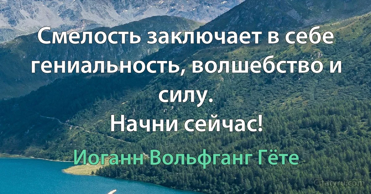 Смелость заключает в себе гениальность, волшебство и силу. 
Начни сейчас! (Иоганн Вольфганг Гёте)