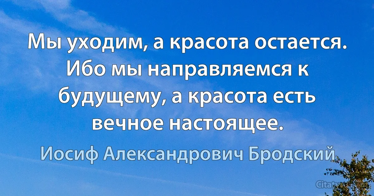 Мы уходим, а красота остается. Ибо мы направляемся к будущему, а красота есть вечное настоящее. (Иосиф Александрович Бродский)