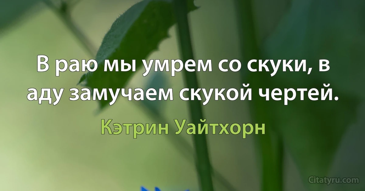 В раю мы умрем со скуки, в аду замучаем скукой чертей. (Кэтрин Уайтхорн)