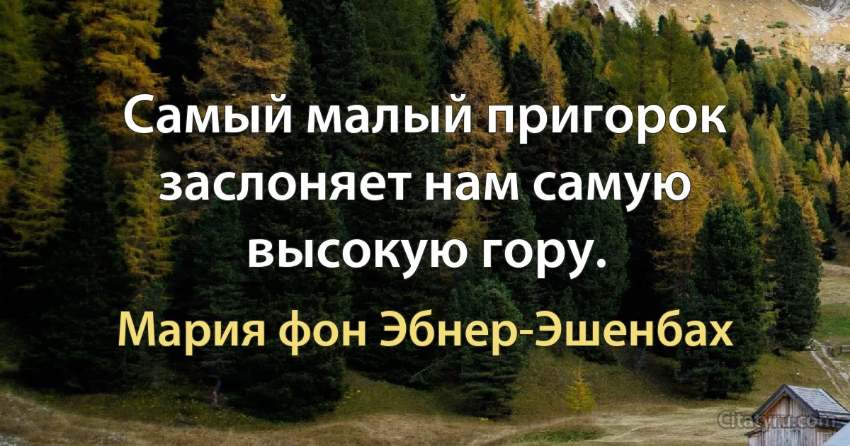 Самый малый пригорок заслоняет нам самую высокую гору. (Мария фон Эбнер-Эшенбах)