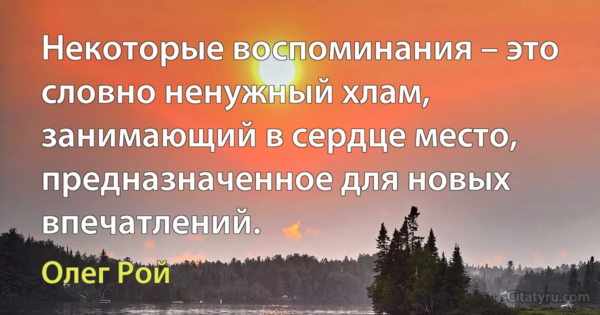 Некоторые воспоминания – это словно ненужный хлам, занимающий в сердце место, предназначенное для новых впечатлений. (Олег Рой)